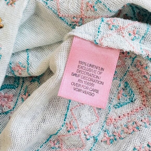 Calypso St. Barth Blue Beaded Embellished Diamond Linen Top Boat Neck Size S - Picture 6 of 8